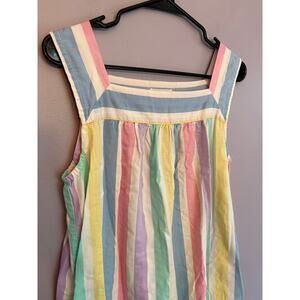 Vintage 80s Leisure Life Housedress Nightgown Paste Stripe Seersucker SIze SM